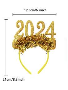 1頂聖誕節髮箍,2024新年夜派對髮飾,化妝舞會可愛閃亮裝飾道具,假日派對頭髮配件 - 金色 - 查看 2