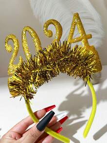 1頂聖誕節髮箍,2024新年夜派對髮飾,化妝舞會可愛閃亮裝飾道具,假日派對頭髮配件 - 金色 - 查看 3