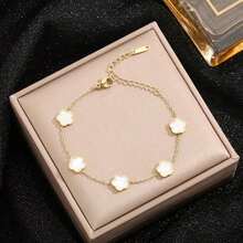 1條黑色/紅色/綠色/白色三葉草與花朵鏈不鏽鋼時尚潮流手鐲,獨特設計適合節日、派對和男女身上的復古風格,是情侶之間的理想之選