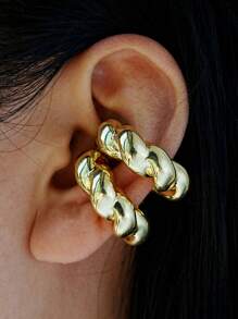 2入組/套簡約c型設計耳夾與耳釘,女性節日約會和聖誕節禮物 - 金黃色 - 查看 15