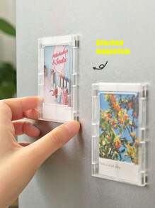 1個創意磁性照片展示架,適用於桌面裝飾,與正方形相框,磁性膠片,照片的積木和冰箱磁鐵相容 - 無色 - 查看 1