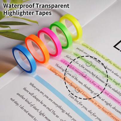 5 Rollen/10 Rollen transparentes Hervorhebungsklebeband, 5 verschiedene Farben Buch Anmerkung Haftnotizen, Lese-Markierungsaufkleber, Kalender Markierungsetikett