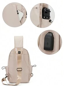 單肩包男士錢包斜挎包小肩背包旅行胸包信使包男女兼用臀包腰包胸包學生書包商務禮物丈夫父親禮物情人節禮物男士必備 - 卡其色 - 查看 8