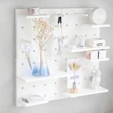 Pegboard Shelf With Hooks For Wall Mounting, Desk Organization And Mini Dorm Room Can Hold Various Of Household Objects, 1 Set - White - View 3