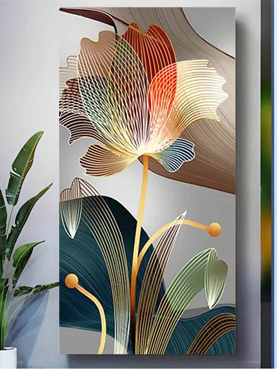 1幅现代简约风格墙面艺术海报，高品质帆布墙面艺术，图片印刷墙面艺术品，现代家居装饰艺术，抽象花卉墙画，帆布礼品，非常适合家庭、客厅、卧室、办公室、浴室、厨房装饰 - 无框