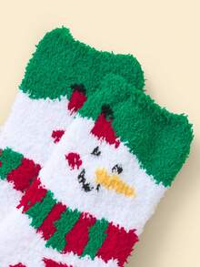 2pairs Women's Mid-calf Socks With Christmas Santa Claus & Snowman Coral Fleece Design, Warm & Versatile Winter Home Wear, Cute & Soft Round Collar Socks Suitable For Christmas - Multicolor - View 5