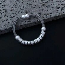 HaiDiLa 一條時尚簡約氣質輕奢度假風格pu繩磁吸串珠女士手鍊,適用於日常、假日、宴會。