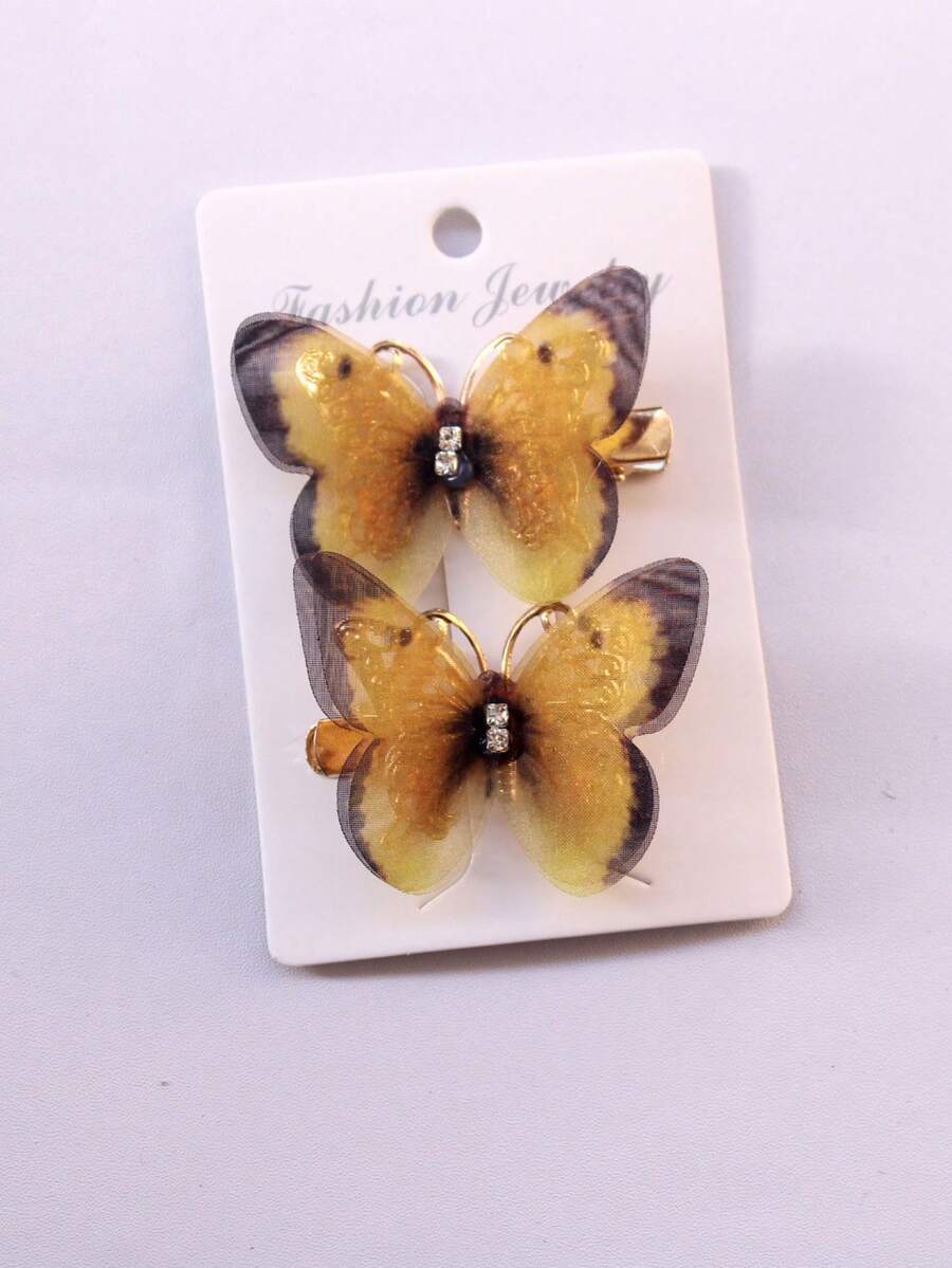 2片/包超級童話少女公主可愛蝴蝶髮夾兒童髮飾側髮夾頭飾批發