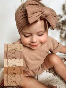 5pcs Nylon Twist Bow Baby Headband Love Valentine - Coffee Brown - View 1