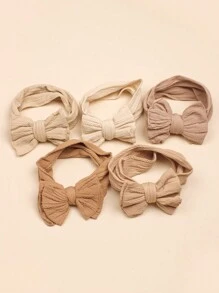 5pcs Nylon Twist Bow Baby Headband Love Valentine - Coffee Brown - View 4