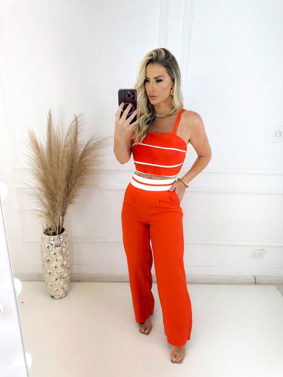 上衣和褲子套裝 - 橘色 - 查看 1