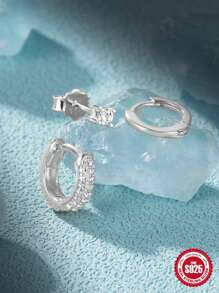 3入組來自女人夏季珠寶婚禮訂婚新娘珠寶的時尚眼形方立方氧化鋯925純銀耳環套裝