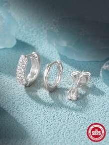 3入組來自女人夏季珠寶婚禮訂婚新娘珠寶的時尚眼形方立方氧化鋯925純銀耳環套裝
