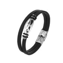 1pc Stylish Stainless Steel & Leather Lizard Adjustable Cuff Bracelet Suitable For Men'S Daily Wear - Silver - View 8