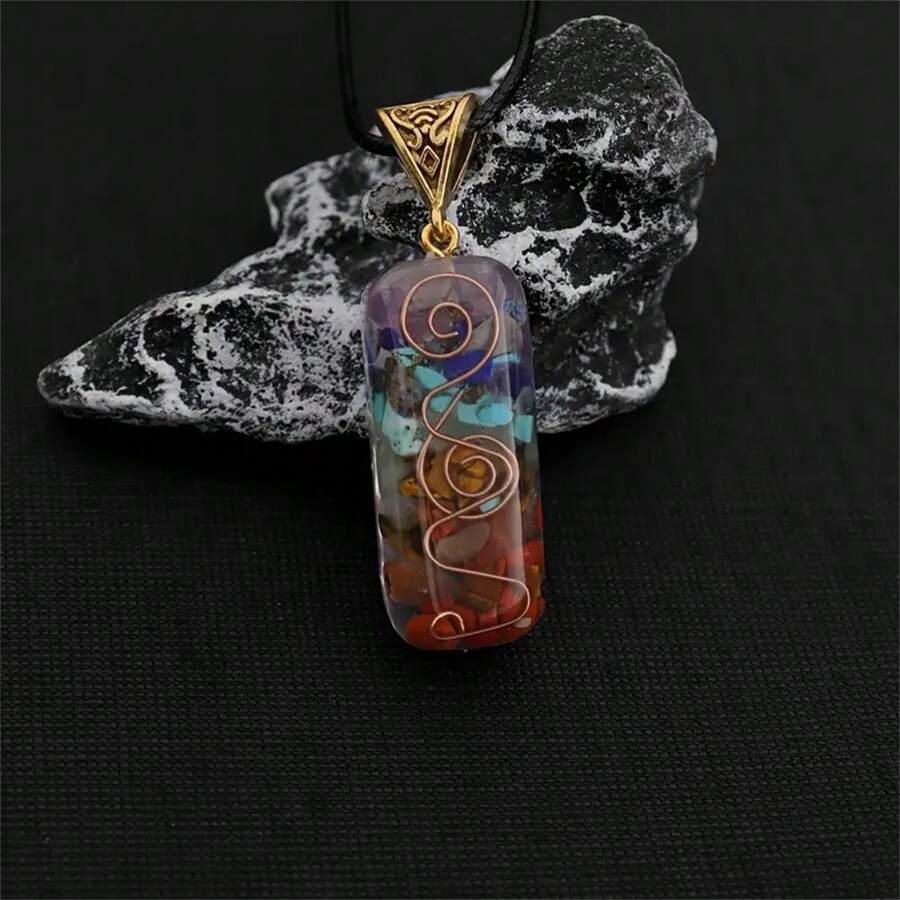 1 pieza Collar con colgante de piedra semipreciosa cristalina de colores, piedra triturada - Multicolor - Ver 1