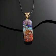 1 pieza Collar con colgante de piedra semipreciosa cristalina de colores, piedra triturada - Multicolor - Ver 3