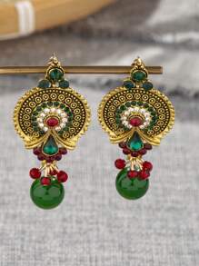 1對歐美復古水晶嵌入吊墜耳環女款，日常配戴 - 復古 - 查看 5