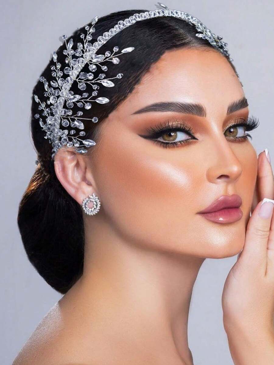 1頭銀色和金色鑲鑽手編頭帶新娘頭飾,適合婚禮派對,生日,聖誕節裝飾皇家風格