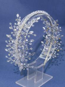 1頭銀色和金色鑲鑽手編頭帶新娘頭飾,適合婚禮派對,生日,聖誕節裝飾皇家風格