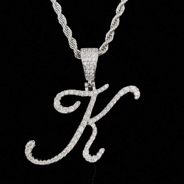 DUBSS 1 Pieza Collar Inicial Con Letra Cursiva Congelada Para Mujer, Colgante De Letra Única, Joyería De Hip Hop Enchapada