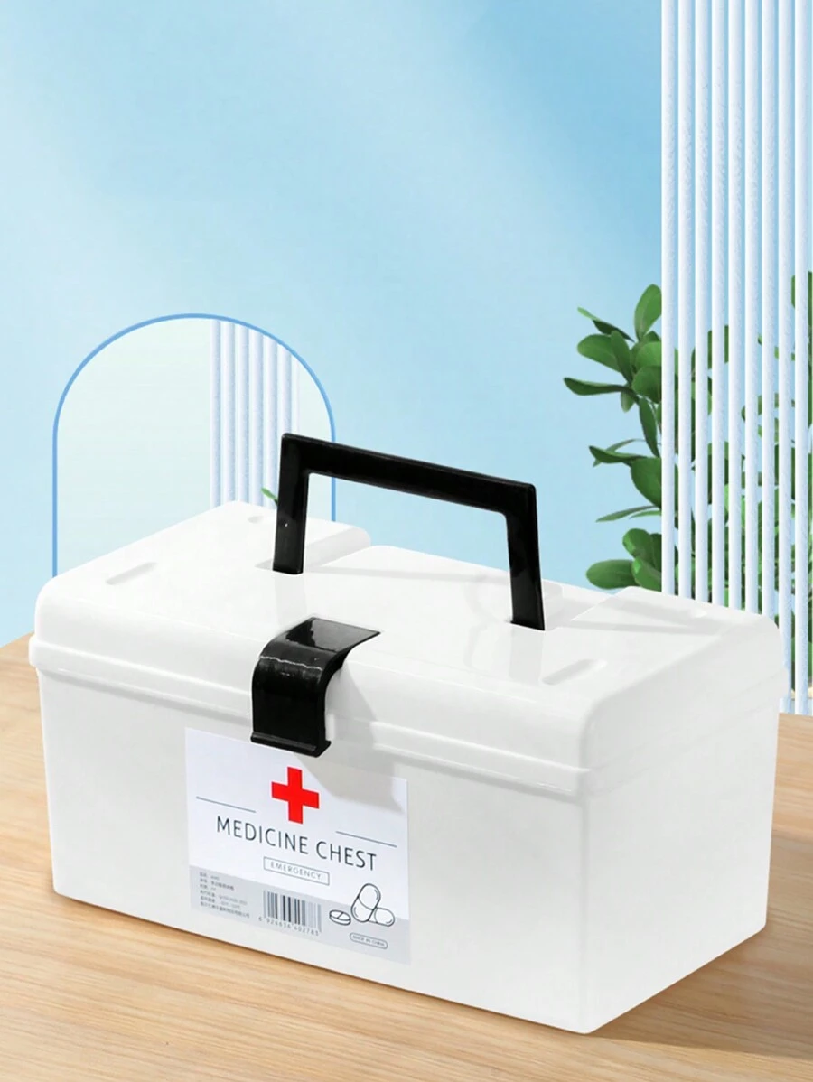 1 bộ dụng cụ sơ cứu mini gia đình bằng vật liệu PP, hộp đựng thuốc gia đình dung tích lớn, hộp đựng thuốc cấp cứu cho trẻ em có nắp đậy - trắng - Xem 1