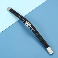 1pc Stylish Stainless Steel & Leather Lizard Adjustable Cuff Bracelet Suitable For Men'S Daily Wear - Silver - View 6