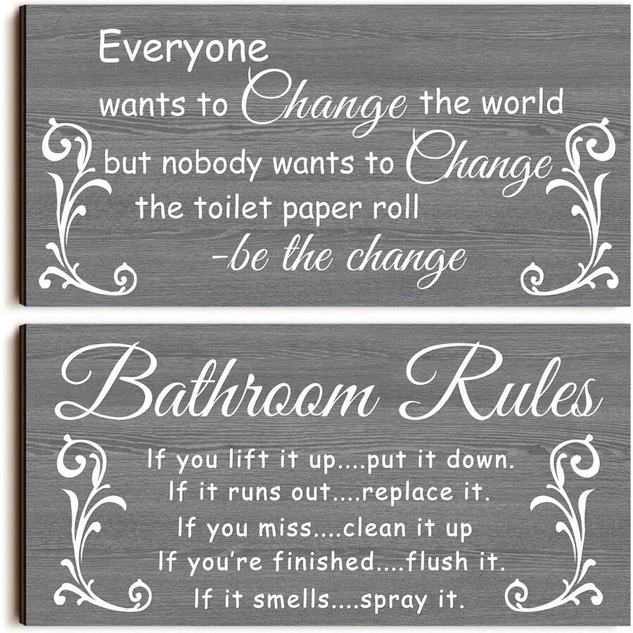 2 Trang trí tường , Phòng tắm Hoa Treo tranh , Vui Đại dương bờ biển Nhà nông Phòng vệ sinh Rustic Bằng gỗ Dấu hiệu - Màu Đỏ Sâu - Xem 1