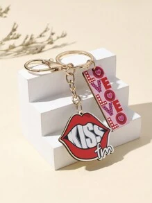 情人節新產品可愛鑰匙扣diy手工製作-唇形親吻+愛字母木質吊墜鑰匙扣,愛人和朋友的創意禮物,女友、節日禮物,適合手機和汽車配件 - 彩色 - 查看 1