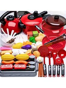 51入組兒童教育模擬遊戲房屋模擬廚房玩具套裝女孩烹飪男孩女孩嬰兒切水果烹飪廚具聖誕、萬聖節、感恩節禮物