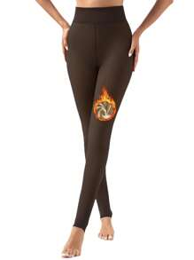 1pc Mid-Weight Soft & Warm Stretchy Tight-Fit Pants, Ankle-Length For Fall/Winter - Black - View 1