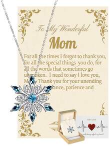 1pc Women'S Necklace With Snowflake Pendant Perfect Gift For Christmas, Valentine'S Day, Birthday, Mother'S Day Simple And Elegant Design Suitable For Any Outfits Packaged In Jewelry Gift Box Ideal Gift For Wife, Girlfriend, Mom, Daughter, Girls, Women - mom card yellow box - View 1