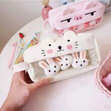 Estuche de lápices Kawaii de felpa rosa, bonito estuche para lápices para niñas, bolsa de lápices para estudiantes, papelería, bolsa para bolígrafos, suministros escolares (lee la descripción) - Rosa - Ver 3