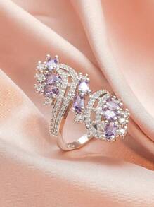 1入組誇張和華麗方晶鋯石和紫晶訂婚戒指,婚禮定情戒指銅 - 彩色 - 查看 13