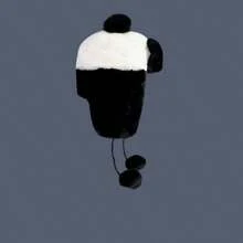 新款冬季熊貓耳蓋帽,毛絨襯裡保暖 - 黑色 - 查看 4