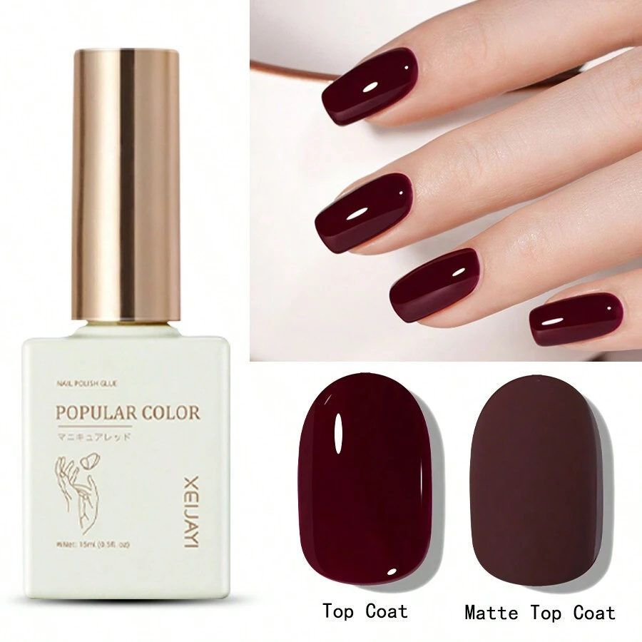 1pc Deep Brown Gel Nail Polish 15ML Soak Off Glitter Gel Polish For All Seasons - Home Salon Nail Art DIY - 摩卡棕 - 查看 1