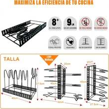 Organizador de Ollas y Sartenes de 8 Capas, Organizador de Sartenes para Armario, Estante de Ollas 3 Métodos de Bricolaje, Ajustable para Almacenar y Organizar Gabinetes de Cocina - Negro - Ver 3