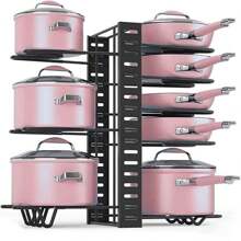Organizador de Ollas y Sartenes de 8 Capas, Organizador de Sartenes para Armario, Estante de Ollas 3 Métodos de Bricolaje, Ajustable para Almacenar y Organizar Gabinetes de Cocina - Negro - Ver 1