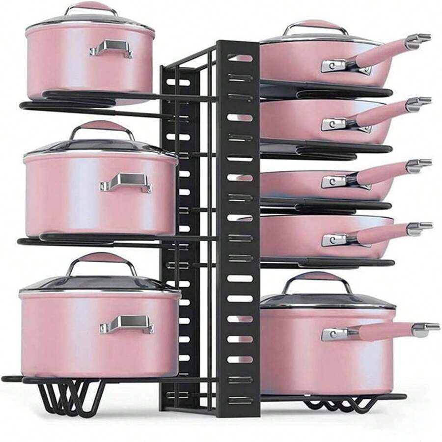 Organizador de Ollas y Sartenes de 8 Capas, Organizador de Sartenes para Armario, Estante de Ollas 3 Métodos de Bricolaje, Ajustable para Almacenar y Organizar Gabinetes de Cocina - Negro - Ver 1