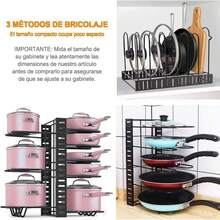 Organizador de Ollas y Sartenes de 8 Capas, Organizador de Sartenes para Armario, Estante de Ollas 3 Métodos de Bricolaje, Ajustable para Almacenar y Organizar Gabinetes de Cocina - Negro - Ver 6