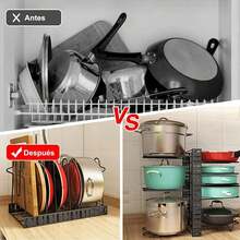 Organizador de Ollas y Sartenes de 8 Capas, Organizador de Sartenes para Armario, Estante de Ollas 3 Métodos de Bricolaje, Ajustable para Almacenar y Organizar Gabinetes de Cocina - Negro - Ver 4