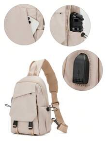 單肩包男士錢包斜挎包小肩背包旅行胸包信使包男女兼用臀包腰包胸包學生書包商務禮物丈夫父親禮物情人節禮物男士必備 - 卡其色 - 查看 1