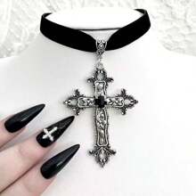 1Pc Women'S Alloy Cross Pendant Velvet Necklace Gothic - Multicolor - View 1