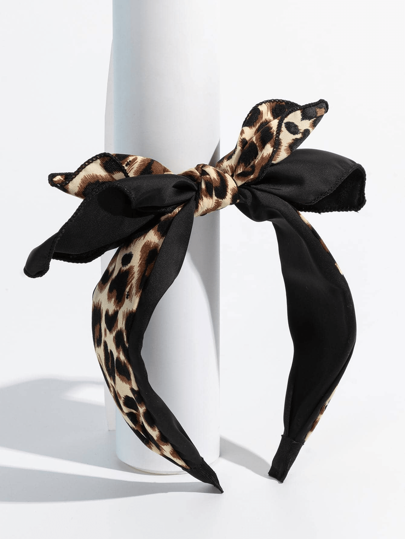 1pc Leopard Print Bowknot Headband Suitable For Going Out With Friends And Family In Autumn And Winter,Hairband,Hair Hoop Headbands