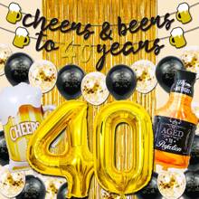 26pcs 40th Birthday Party Decorations For Men And Women, Including: 1 Set Of Gold Number - Black - View 1