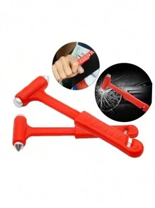 1pc/2pcs/3pcs Car Safety Hammer, Car Window Glass Breaker, Seatbelt Cutter, Car Emergency Escape Tool, Glass Breaker, Random Color - Red - View 1