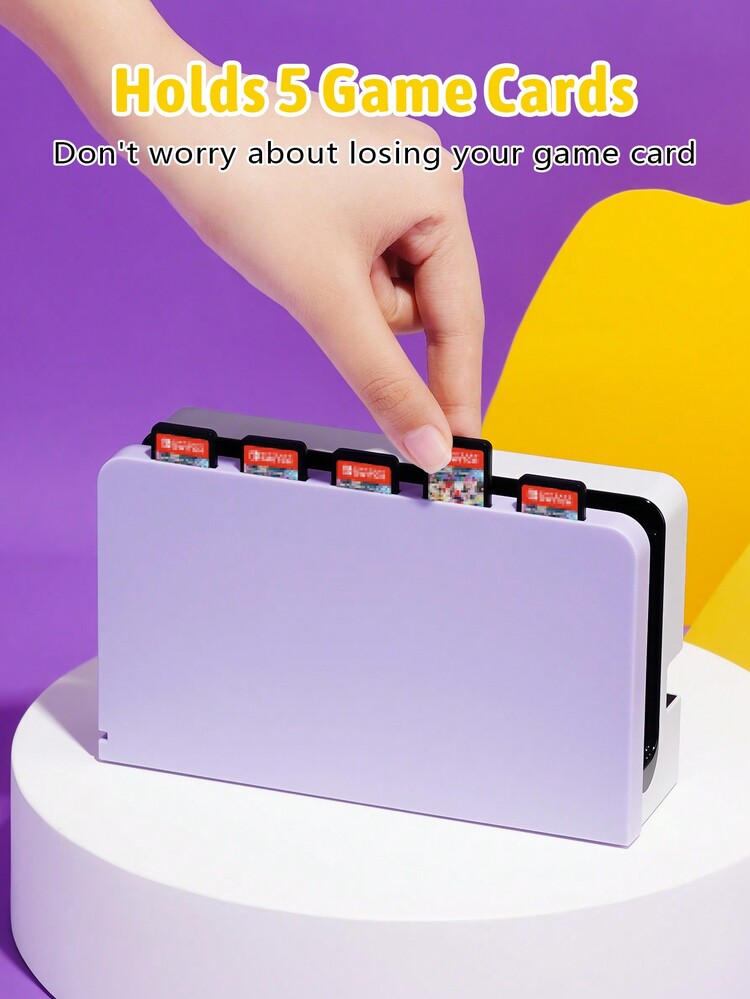 2pcs Protective Case & Dock Cover,Holds 5 Game Cards, Protects The Base From Scratches And Dust,Compatible With Switch OLED/Switch NS - Purple - View 4