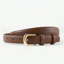 1pc Ladies' Fashionable All-match Belt With Gold Buckle, Suitable For Daily Wear - Brown - View 1