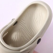 女式防滑厚底eva卡其色空心拖鞋