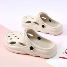 女式防滑厚底eva卡其色空心拖鞋