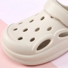 女式防滑厚底eva卡其色空心拖鞋